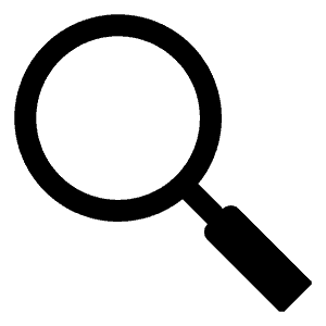 black and while magnifying glass icon